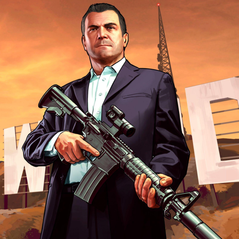 A GTA 5 character holding an assault rifle.